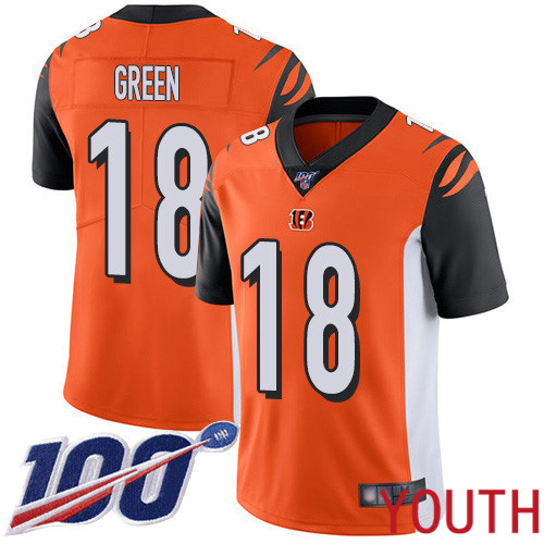 Cincinnati Bengals Limited Orange Youth A J Green Alternate Jersey NFL Footballl 18 100th Season Vapor Untouchable